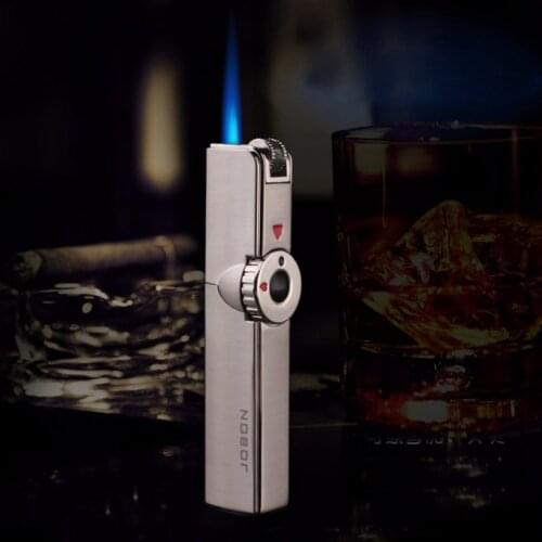 Ultra-thin Retro Classic Grinding Wheel Inflatable Gas Lighter Windproof Metal Spray Gun Blue Flame Point Cigar Moxibustion