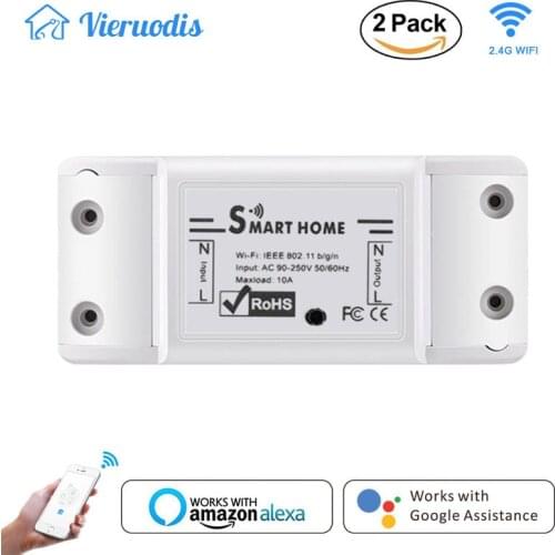 Tuya DIY WiFi Smart Light Switch Universal Breaker Timer Wireless Remote Control Works with Alexa Google Home Smart Home 2 Piece