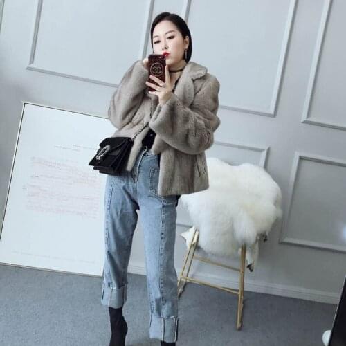 Real Mink Coat Women Clothes Autumn Winter Warm Fur Short Coats Long Sleeve Elegant Overcoat Manteau Femme Hiver ZL552
