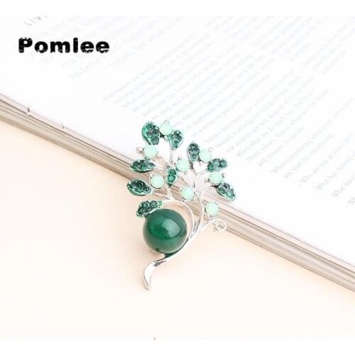 Pomlee Vintage Stone Tree Brooches for Women Large Elegant Suit Dress Brooch Pin Fashion Jewelry Party Accessories Gift
