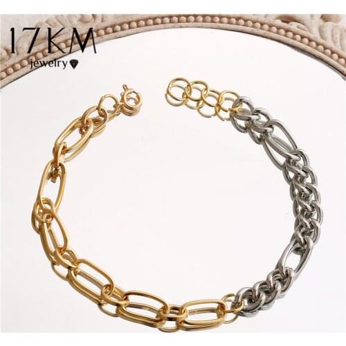 Hiphop Asymmetric Chain Bracelet For Women Punk Gold Silver Color Thick Chain Link Charm Bracelets Bangles Retro Jewelry