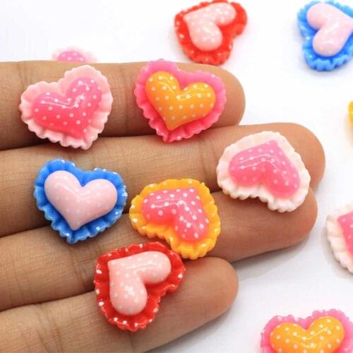 16*19MM Mixed Resin Heart Beads Decoration Crafts Flatback Cabochon Scrapbooking Fit Hair Clips Embellishments Diy