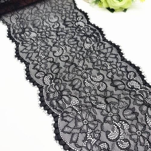 3y/lot Width 20cm Elastic Stretch Eyelash Lace Trim Black Skirt Hem For Dress Sewing Applique Costume Dress Fabric Lace