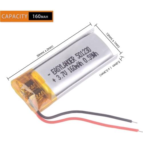 501230 3.7V 160mAh Rechargeable Lithium Polymer Battery For Bluetooth Headset Mouse Bracelet Wrist Watch 051230 Smart bracelet