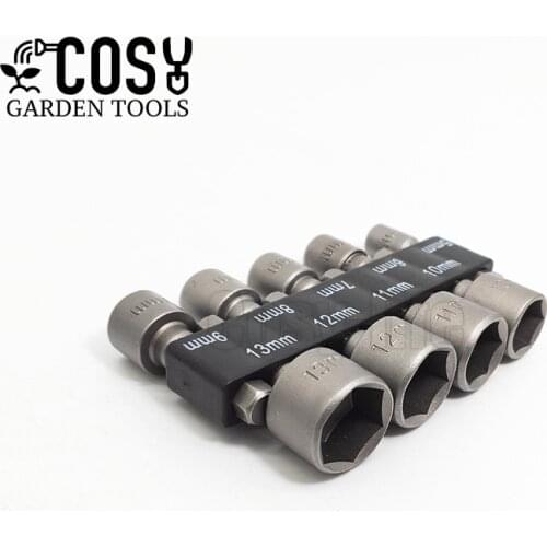 9pcs/set 5-13mm Hexagon Socket Adapter Sleeve Nozzle Nut Driver Set 1/4" Drill Bit Adapter For Woodworking Power Tools Sets