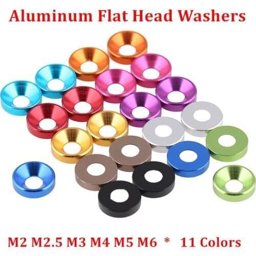 10pcs Aluminum flat washer M2 M2.5 M3 M4 M5 M6 Aluminum Colourful Anodized Countersunk Head Bolt Washers Gasket mix 11 colors