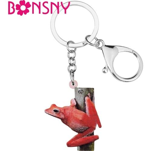 BONSNY Acrylic Junfgle Tree Red Frog Keychains Ring Fashion Purse Car Backpack Key Chain Charm Gift Jewelry For Women Girl Teens