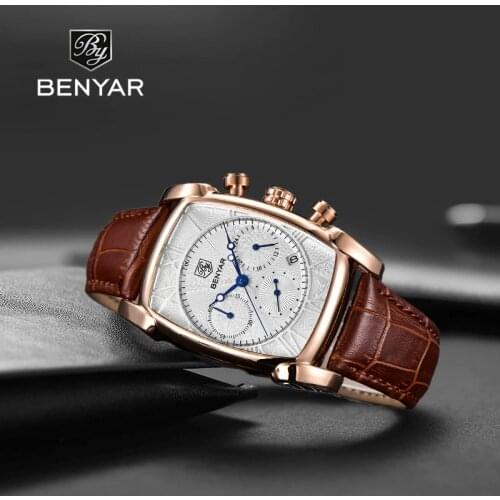 Clock BENYAR 30m Waterproof Classic Simple Watch Men Fashion Rectangle Stainless Steel Case Quartz wristwatch relogio masculino