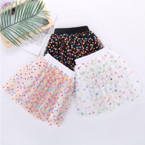 Kids New Colorful Polka Dots Mesh Tulle Skirt Elegant Pleated Tutu Skirt Girl Vintage Lolita Petticoat faldas Saias Jupe Tutus