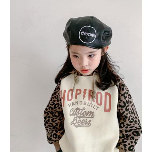 Children Winter Leather Peaked Hats Boy Girls Toddler Spring Thermal Bucket Hats Kids Warm Cute Letter Caps Baby Accessories New