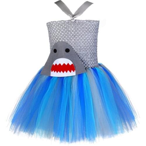 Baby Kids Cartoon Shark Tutu Dress Girl Knee Length Birthday Animal Cosplay Costume Children Halloween Fish Dress Up Clothes