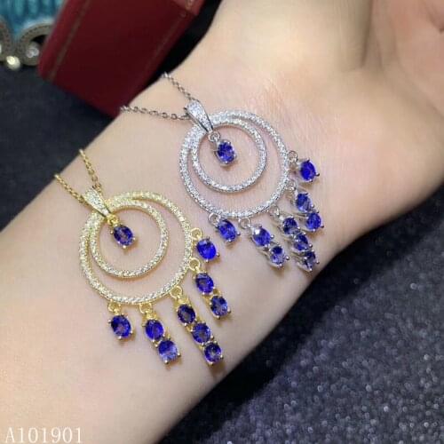 KJJEAXCMY boutique jewels 925 sterling silver inlaid natural sapphire lady Pendant Necklace support detection