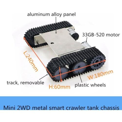 Mini Metal Tank Chassis Kit 2WD Smart Crawler Robot Platform Aluminum Alloy Panel Plastic Wheel High Torque 33GB-520 Motor Diy