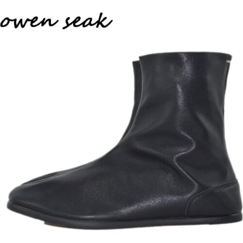 Owen Seak Men Casual Boots Luxury Trainers Cow Leather Shoes Spring Flats Men Zip Sneakers Black Shoes