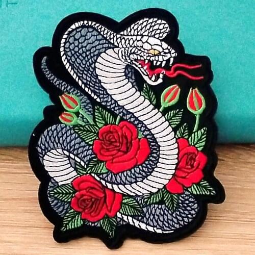 Cobra Snake Patch Iron On Patch Embroidery Patches For Clothing DIY Wolf Bear Animal Badge Patches On Garment Applique Decor