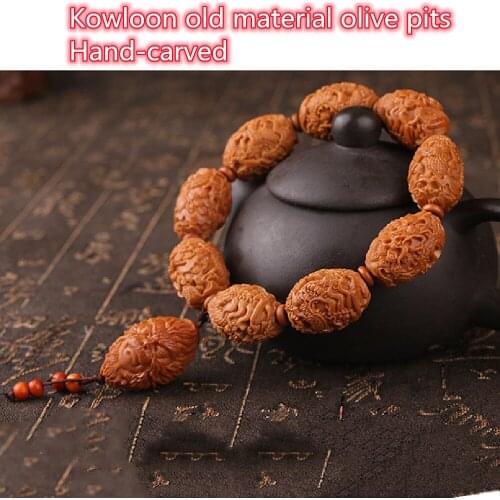 Natural Olive Pit Hand-Carved Wenwan Bracelet Kowloon Mens And Womens Jewelry