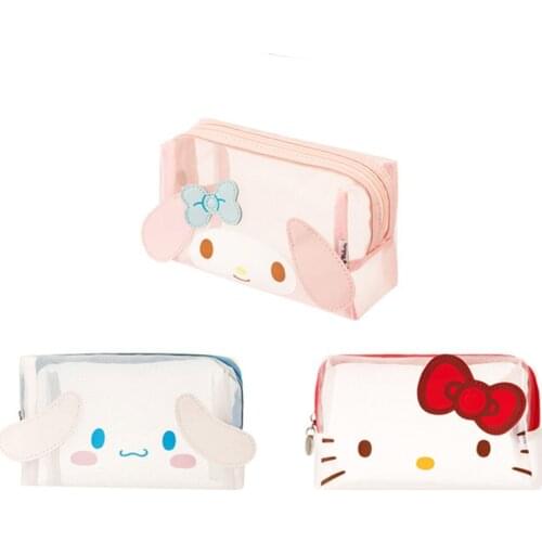 New Kawaii Anime Cat Rabbit Dog Girls Kids Woman Transparent Net yarn Make up Storage Cosmetic Bags Cases For Children