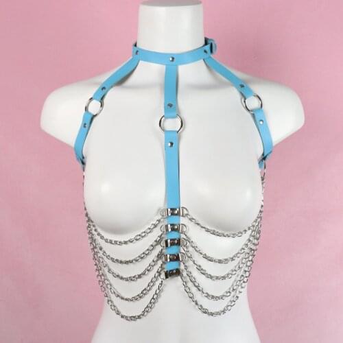 New Faux Leather Body Harness for Women Chain Tassels Pastel Gothic BDSM Lingerie Suspenders Sexy Bra Cage Punk Goth Accessories