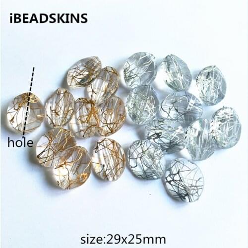 New arrival! 29x25mm 120pcs/lot clear with gold/silver wire drawing effec lentils-shape beads (Design as shown)#4012
