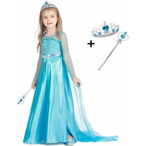 Girls Princess Party Dress Anna Elsa Cosplay Costume For Children Halloween Christmas Party Clothing Kids Fancy Birthday Vestido
