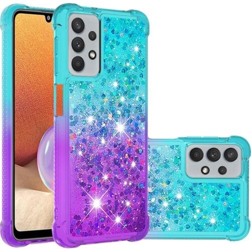 Shockproof Gradient Glitter Liquid Case For Samsung Galaxy A32 5G SiliconeCoque Dynamic Quicksand Star TPU Phone Cover