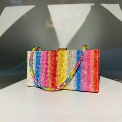 Rainbow Diamond Wedding Clutch Bag Elegant Party Evening Clutch Purse and Handbag for Women Luxury Designer Crossbody Bag