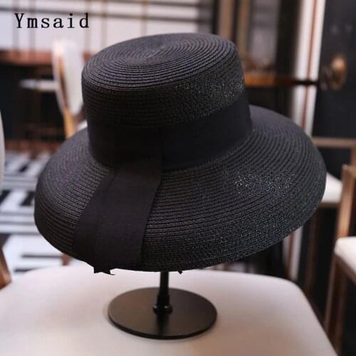 Ymsaid Womens Sun Hat Summer Beach Straw Hat Women Boater Hat With Ribbon Tie For Vacation Holiday Audrey Hepburn