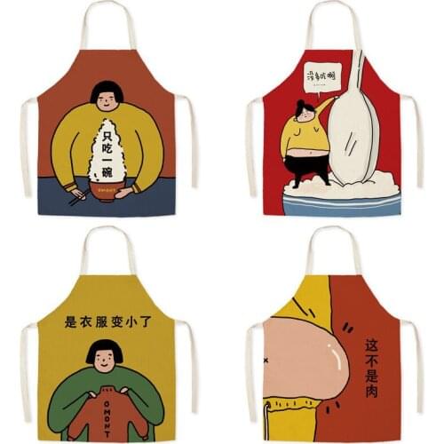 Cute Adult Cartoon Linen Sleeveless Apron Korean Fashion Kitchen Cooking Cloth Art Home