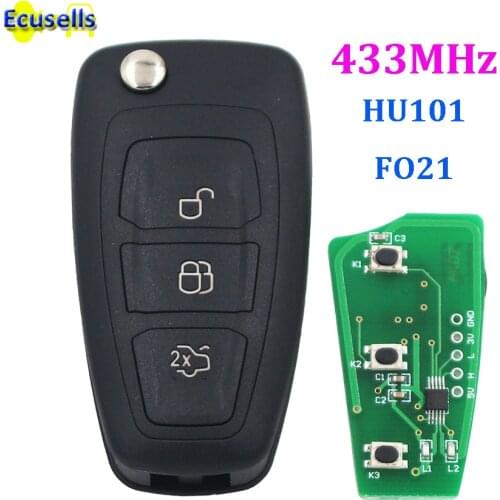 Folding flip Remote Key fob 3 Button for Ford Focus Mondeo Fiesta 433MHZ black HU101 or FO21 uncut blade WITHOUT CHIP 5WK49986