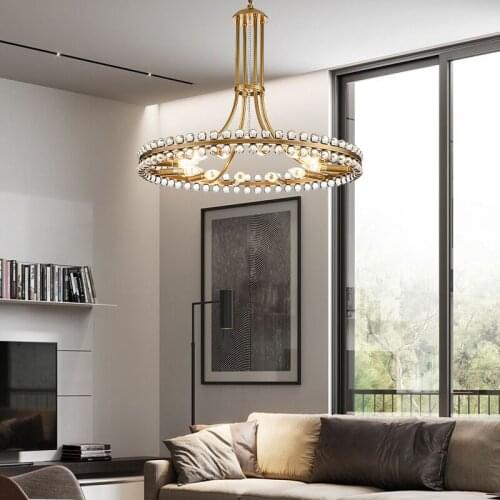 Modern living room crystal chandelier villa simple high-end atmospheric copper lamp creative ring bedroom dining room light