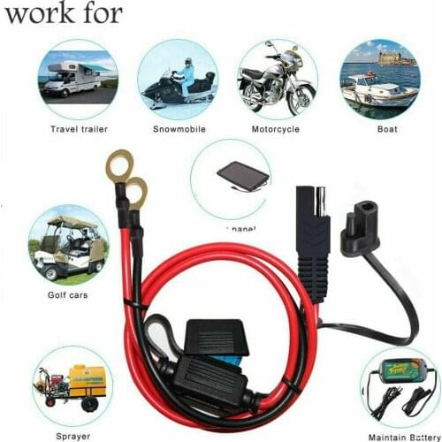 Motorcycle Car SAE Extension Cable With Fuse Ring Terminal Connector Quick Connection Wire 16AWG 12V For Battery Charger