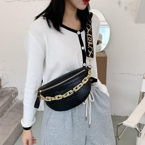 Womens Chain Waist Bag Shoulder Crossbody Chest Bag Quality Pu Leather Designer Belt Bag Female Fanny Pack Fashion Phone Purse