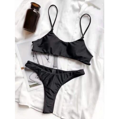 Womens Swimsuit Separate swimsuit with closed back Sexy Bikini Push Up Swimwear Bathing Suit Biquini Solid Beachwear XL