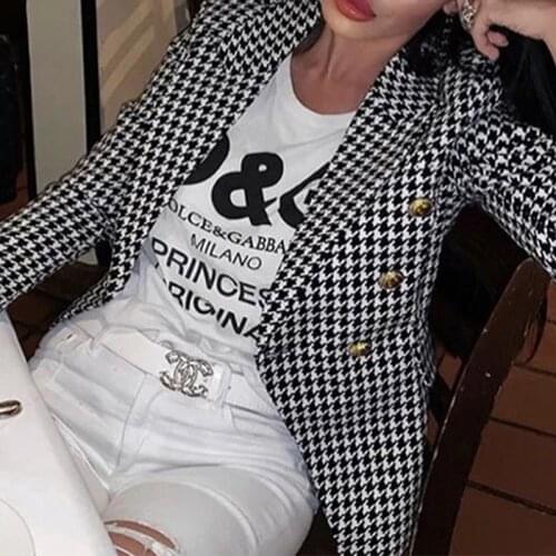 Womens Jacket Autumn And Winter New Suit Houndstooth Suit Fashion Short Double-breasted Jacket Elegant Long-sleeved Jacket