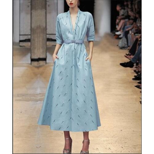 Robe Femme Ete 2018 Spring Deep Sexy V Dress Women Vintage Office Work Lady Dress Empire With Sashes Long Dress ND4949