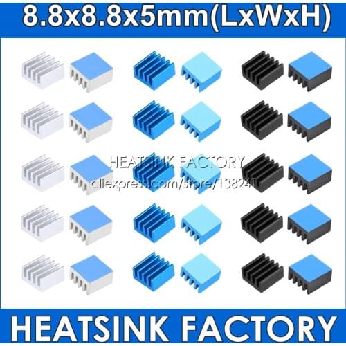 100pcs Various Color 8.8mm Aluminum Heatsink Radiator Cooler For A4988 3D Printer / Raspberry Pi IC With Thermal Conductive Pad