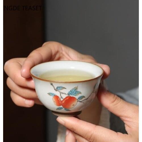 Chinese Ru Kiln Ceramic Teacup Hand Painted Boutique Tea Bowl Retro Handmade Tea set Drinkware Personal Single Cup 60ml