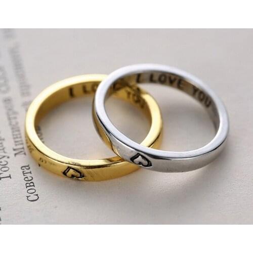2 Pcs Carving Love Heart I Love You Letter Lover Couple Rings Set Promise Wedding Bands For Him And Her Jewerly Gift