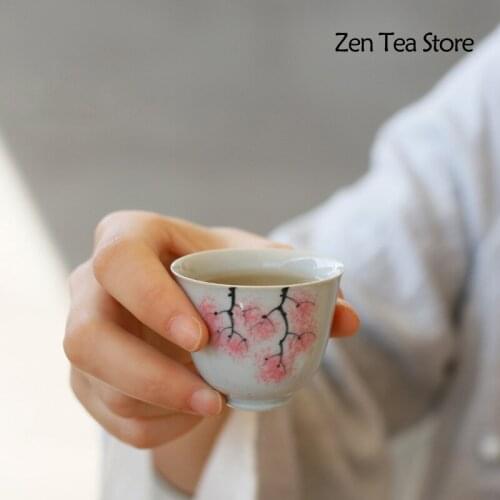 30ml Pure Hand Painted Cherry Blossoms Ceramics Tea Bowl Kung Fu Tea Set Tea Cups Drinkware Tea Mug Master Cup Tea Cup Water Cup