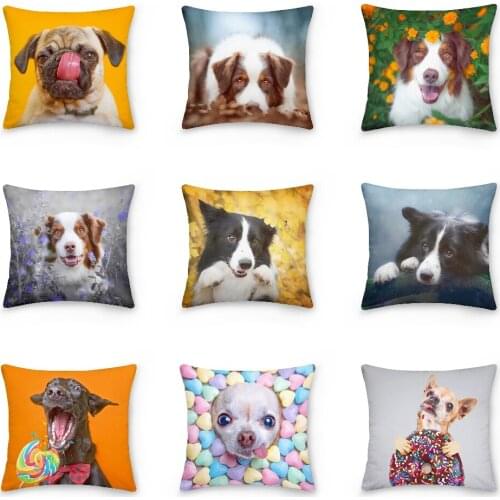 3D Animal Print Pillowcase Cute Dog Pattern Pillow Covers Decorative Sofa Car Cushion Cover Case Home Decor 45x45cm
