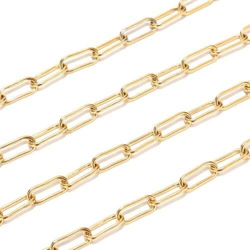 7MM width Golen Chain for Jewelry Making stainless steel Paperclip Chain Oval Link Chain Bulk for DIY