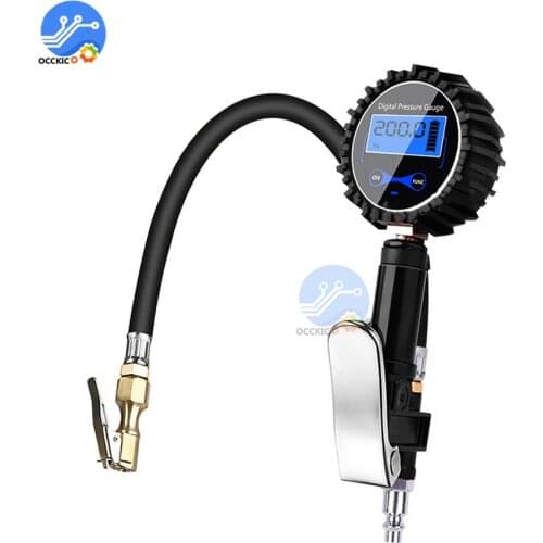 Car Truck Air Tire Inflator with Digital Pressure Gauge 200 PSI Air Chuck & Hose Pistol Type Automobile Pressure Gauge