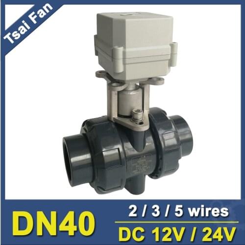 DC12V/24V PVC DN40 Actuator Valve BSP/NPT 11/2'' Motorized Ball Valve TF40-P2-C 10NM On/Off 15 Sec Metal Gear CE, IP67