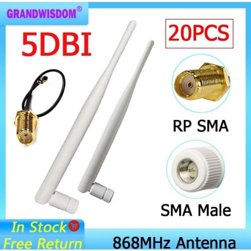 868MHz 915MHz Antenna 5dbi SMA Male Connector 20pcs white GSM 915 MHz 868 MHz antena antenne RP-SMA/u.FL Pigtail for module
