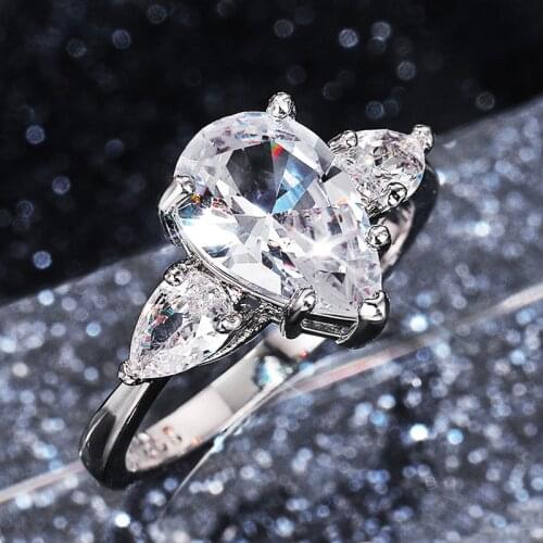 Huitan Fashion Pietra Design Female Rings Brilliant Pear Shaped Cubic Zirconia Crystal Delicate Women Wedding Engagement Jewelry