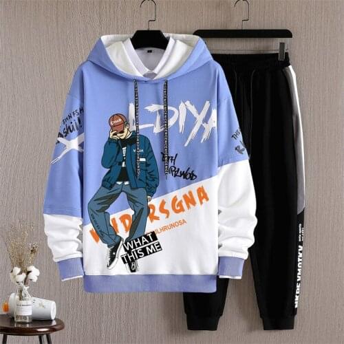 Spring Autumn Mens Sets Trend Fashion Hoodies+Sweatpants 2 Piece Sets Tracksuit Sets Streetwear Jogger Sets Men Clothing Sets