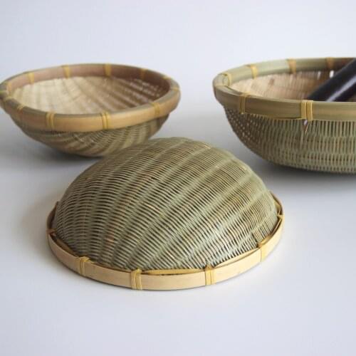 Handmade Bamboo Weave Round Storage Tray Fruit Dish Rattan Bread Basket for Picnic Sundry Container