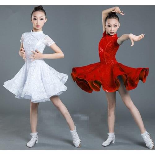 Lace Kids Newest Sexy Ballroom Dresses Tango Salsa Latin Dance Dress Children Red Lace Dress For Girls