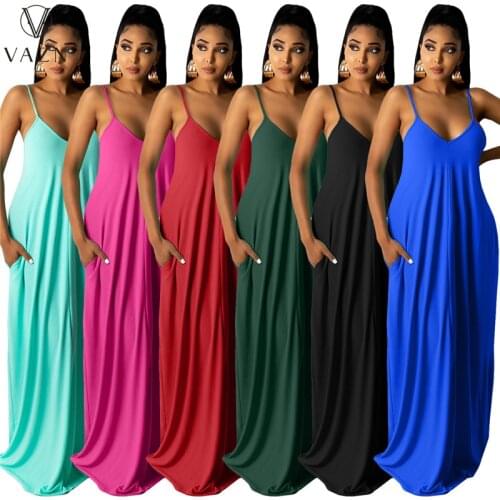 VAZN 2020 Halter Sleeveless Spaghetti Strap Simple Casual Maxi Dresses Evening Gown Women Elegant Sexy Dress