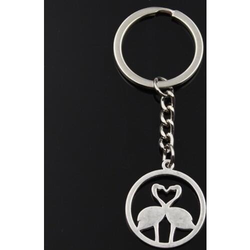 Fashion Keychain 30x26mm lover sweetheart flamingo silver color pendants DIY Men Jewelry Car Key Chain Ring Holder Souvenir Gift